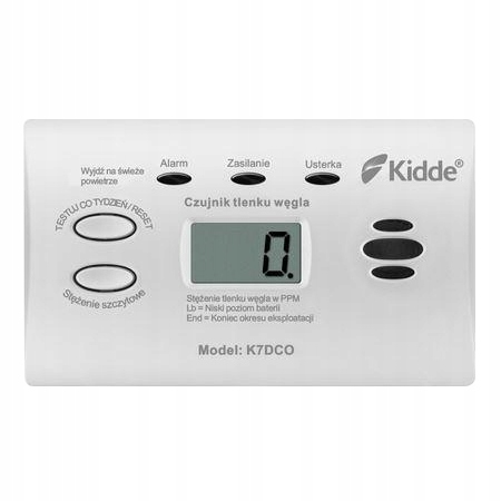 Czujnik czadu Tlenku węgla Detektor CO Bezprzewodowy Kidde K7DCO 10 lat LCD Marka Kidde