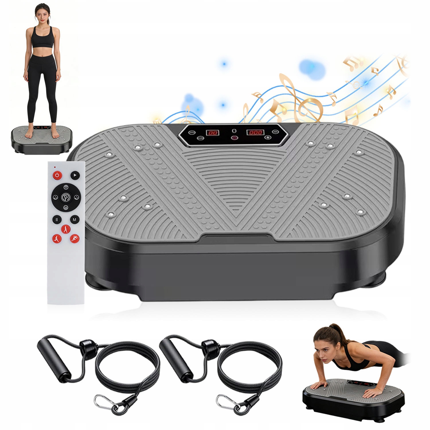 Tréninková Vibrační Plošina Led Displej Dálkové Ovládání 120 Rychlosti 2 Gumy