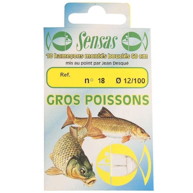 Haczyki Z Przyponem Sensas Gros Poissons Nr 18 0.12mm 60cm 10szt. Duże Ryby