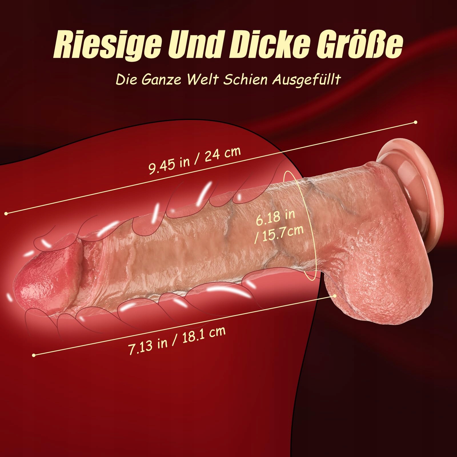 REALISTISCHER DILDO 24cm Dla Kobiet Silikonowy Z Przyssawką Ruchoma Skóra — miniatura 7