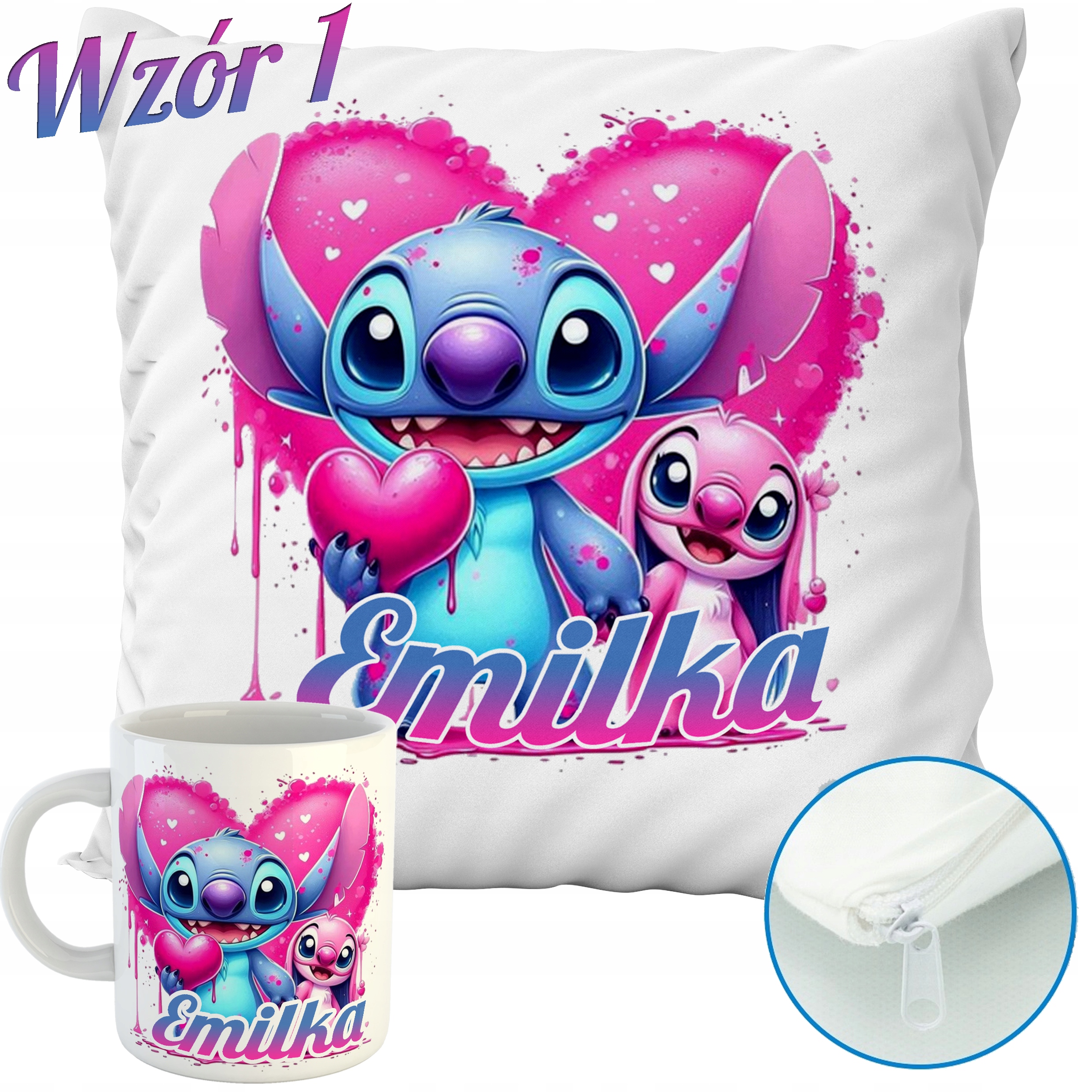 ZESTAW PODUSZKA + KUBEK LILO I STITCH OHANA IMIĘ PREZENT WZORY 2 Marka inna marka