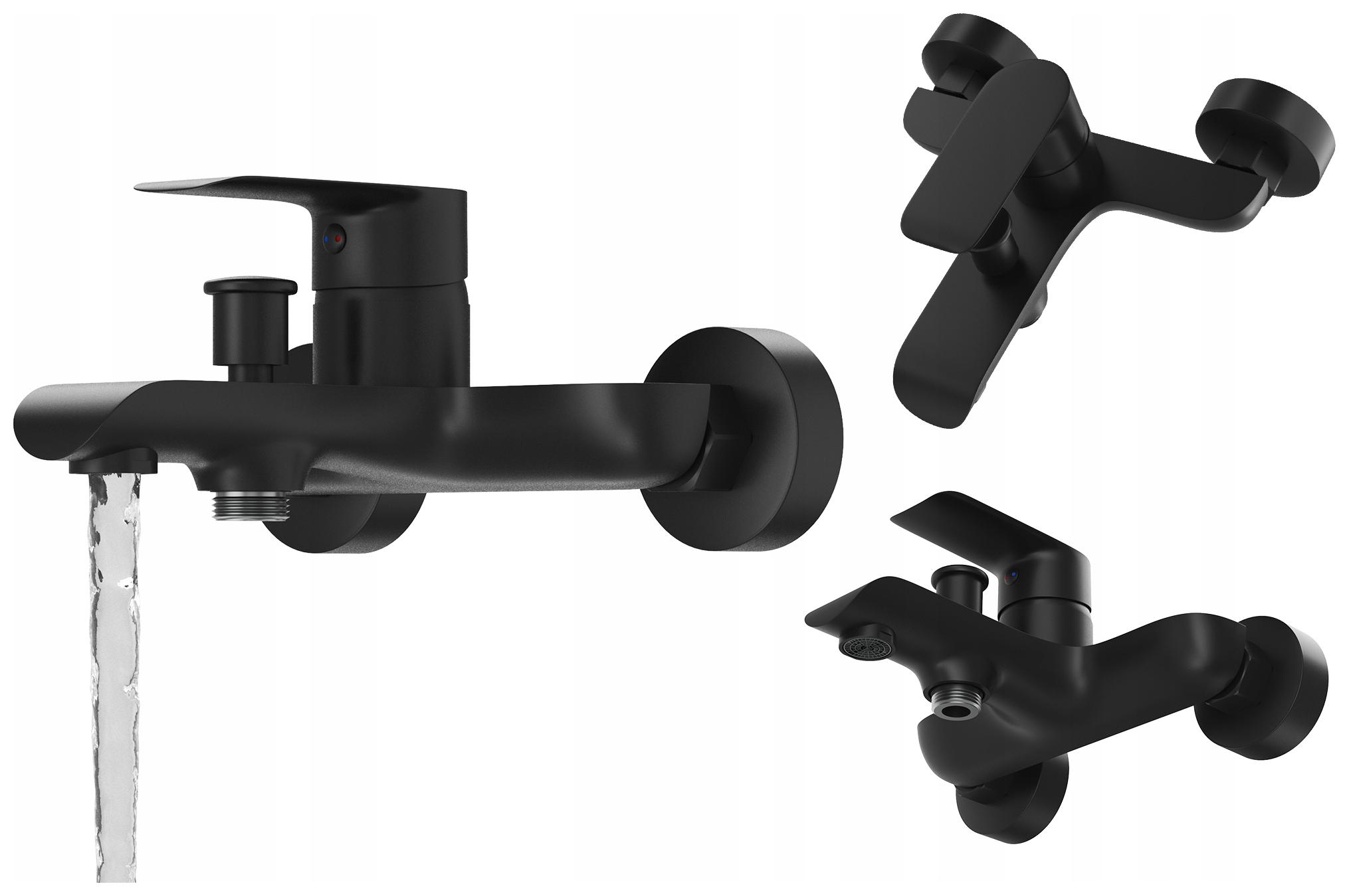 Nástenná kúpeľňová vaňová a sprchová batéria do vane, čierna Vito