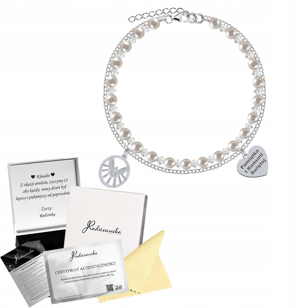 Stříbrný náramek na biřmování Duch svatý 925 Dárek Perly Gravírování