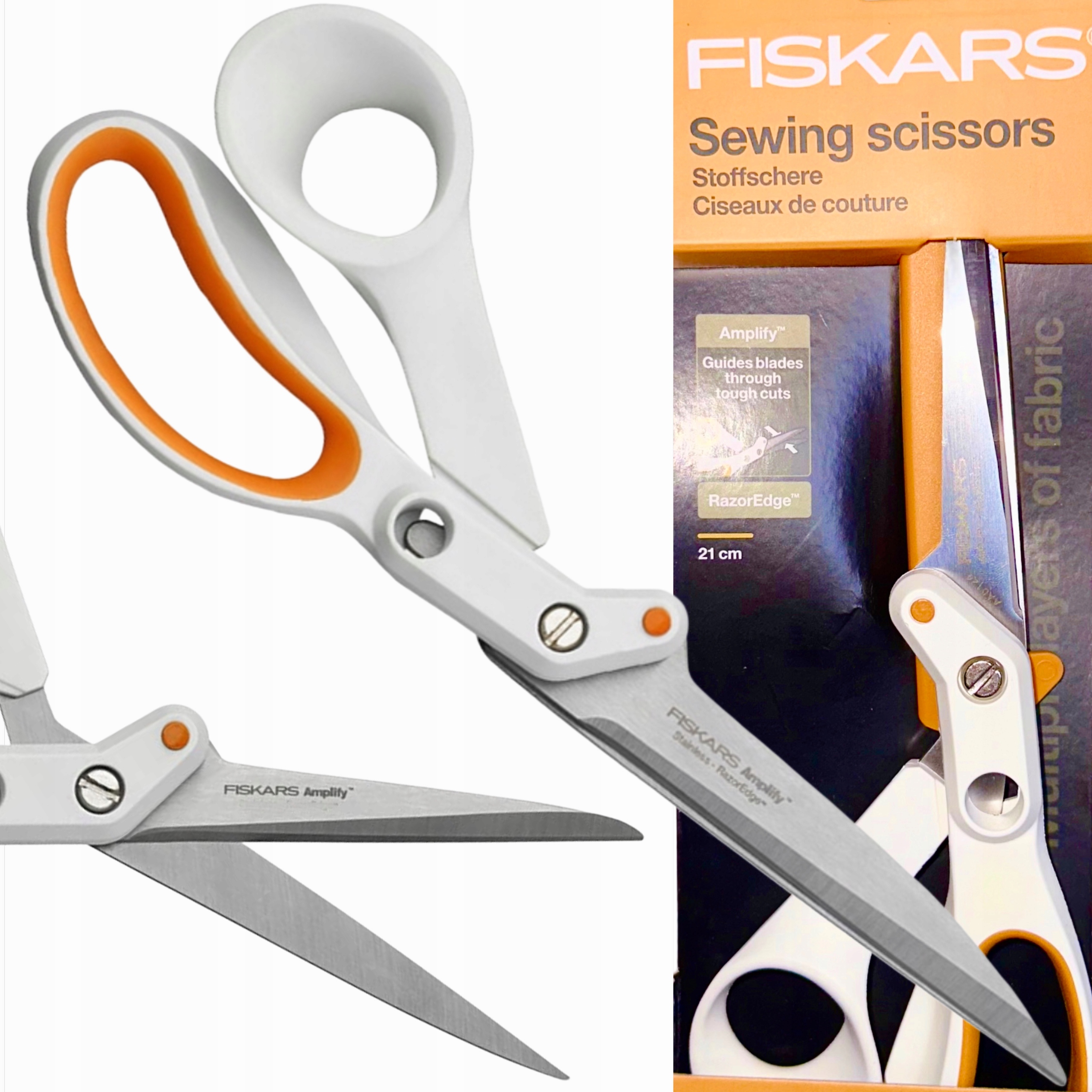 Krejčovské Nůžky Fiskars Amplify Ostré Na Silné Tkaniny, Ocelové, 21 CM