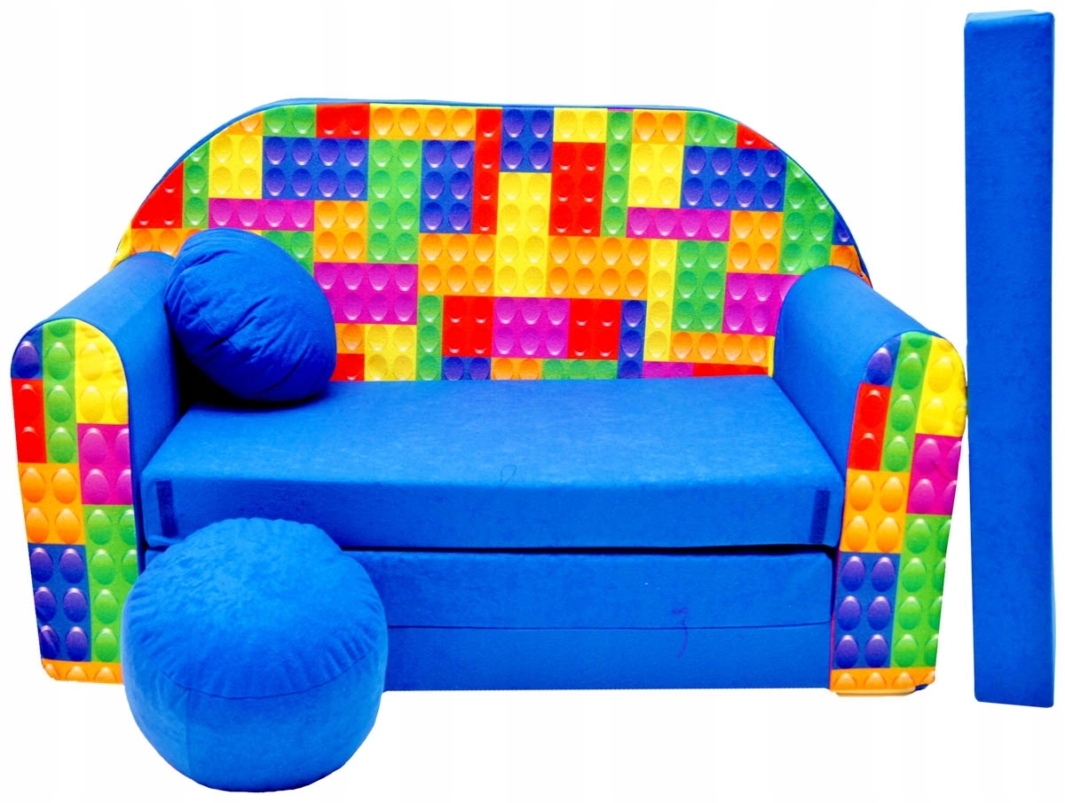 Łóżko dla Dzieci Kanapa Sofa Rozkładana Piankowa + Pufa + Poduszka