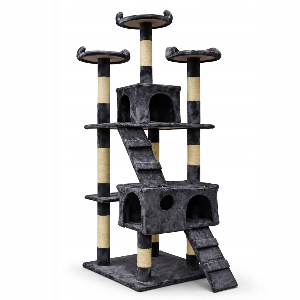 Levně Škrabadlo 170 cm věž pelíšek stromek pro kočky budka sisalové sloupky, grafi