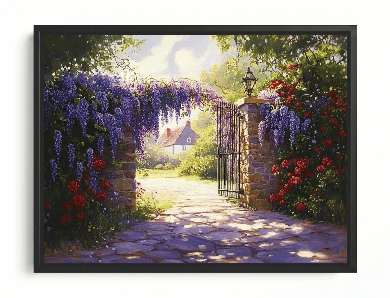 Obraz Rám American Box Kvitnúca Obec Glycínia Wisteria Ruže Brána 80x60
