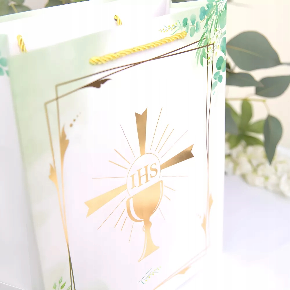 Torebka prezentowa ozdobna komunijna kielich IHS 32cm Okazje komunia