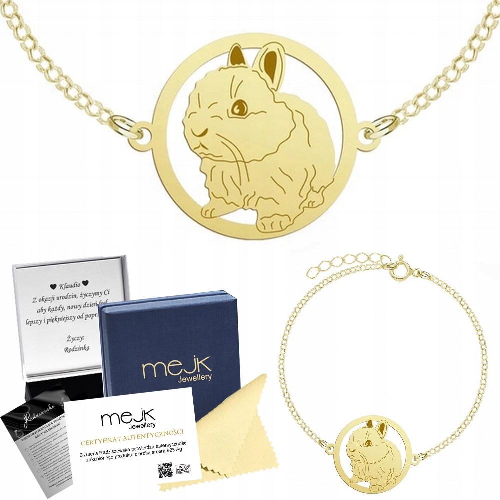 Zlatý náramek s králíkem Teddy 925 Řetízek Šperky Dárek Gravírování