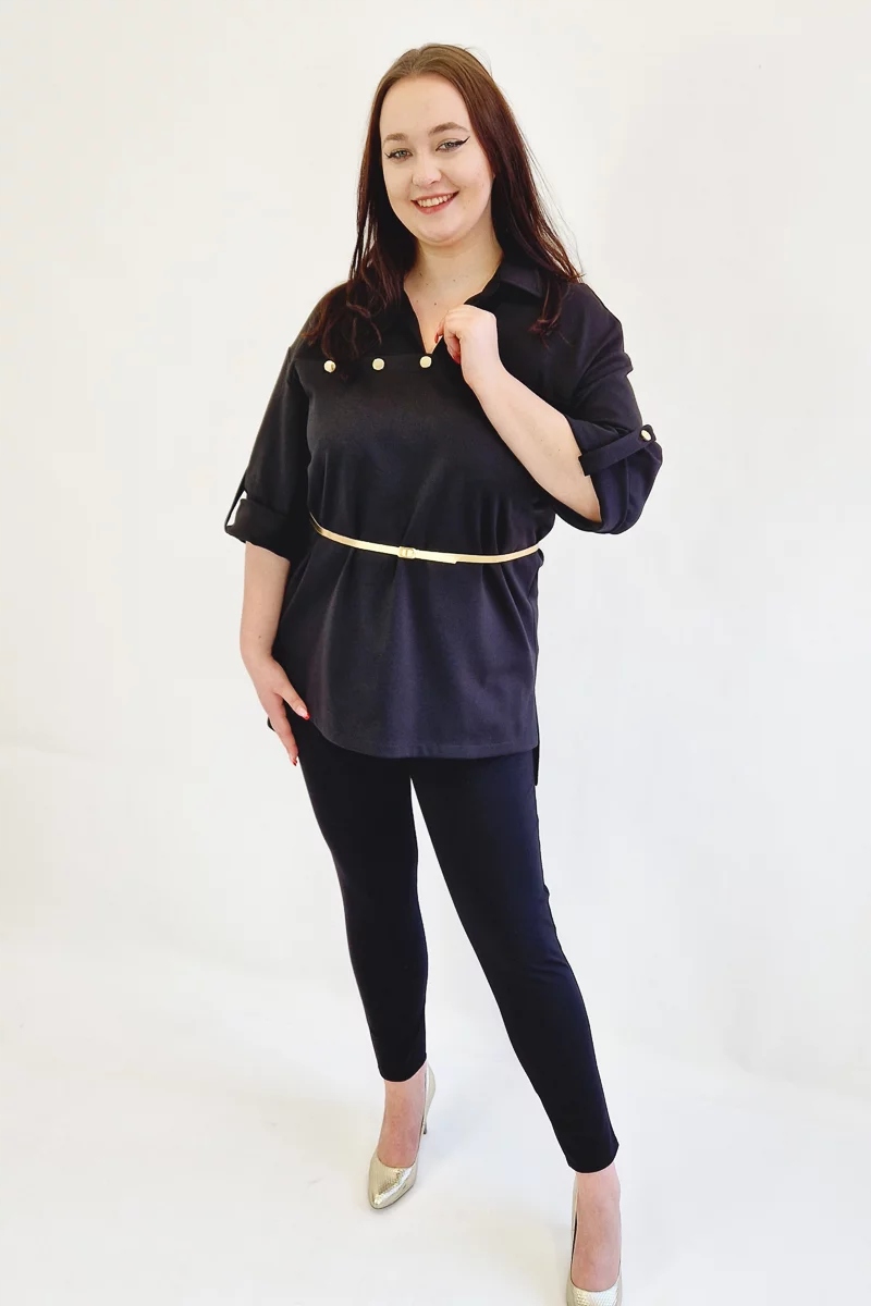 Elegantní halenka s límcem a zlatým proužkem, černá 40