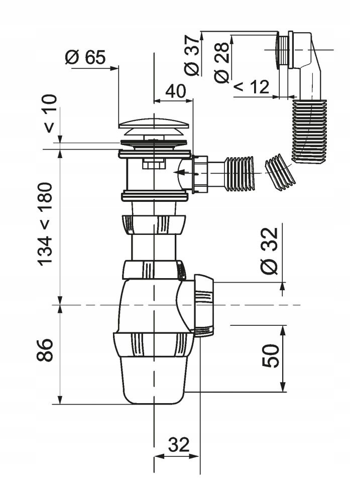 Syfon umywalkowy butelkowy z przelewem klik-klak Marka Wirquin