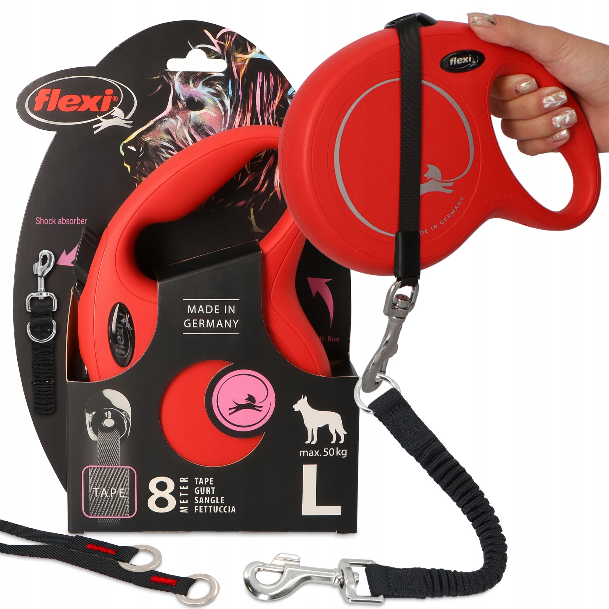 Smycz Automatyczna Psa 5m Taśma Zwijana Amortyzatorem 35cm Treningu Mocn 3O