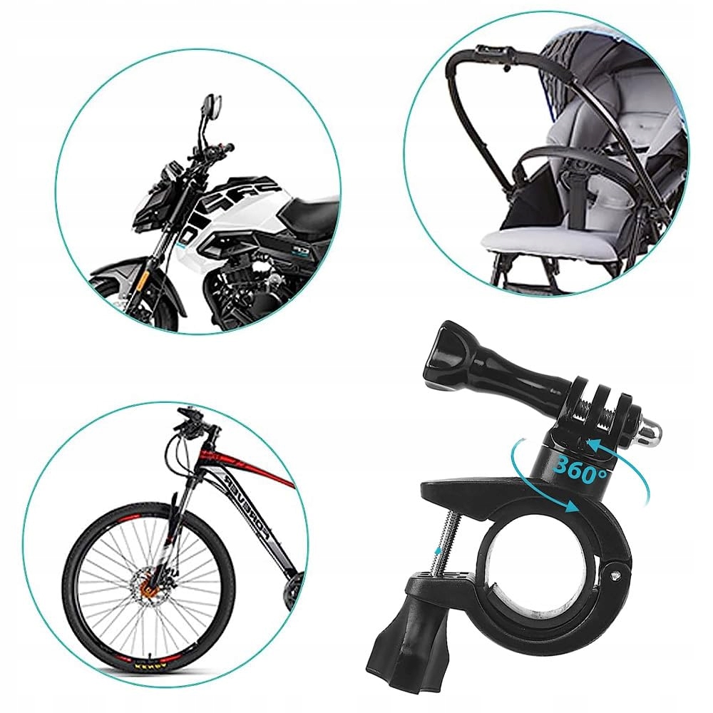 GOPRO Uchwyt Rowerowy Motocyklowy Do Kamer Sportowych Czarny — miniatura 6
