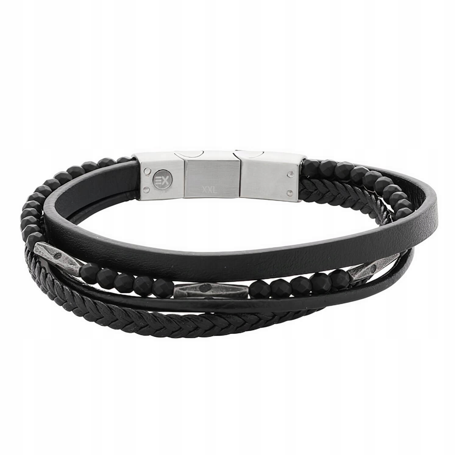 Magnetický náramek víceřadý kožený pro muže Korálky Černá Ocel