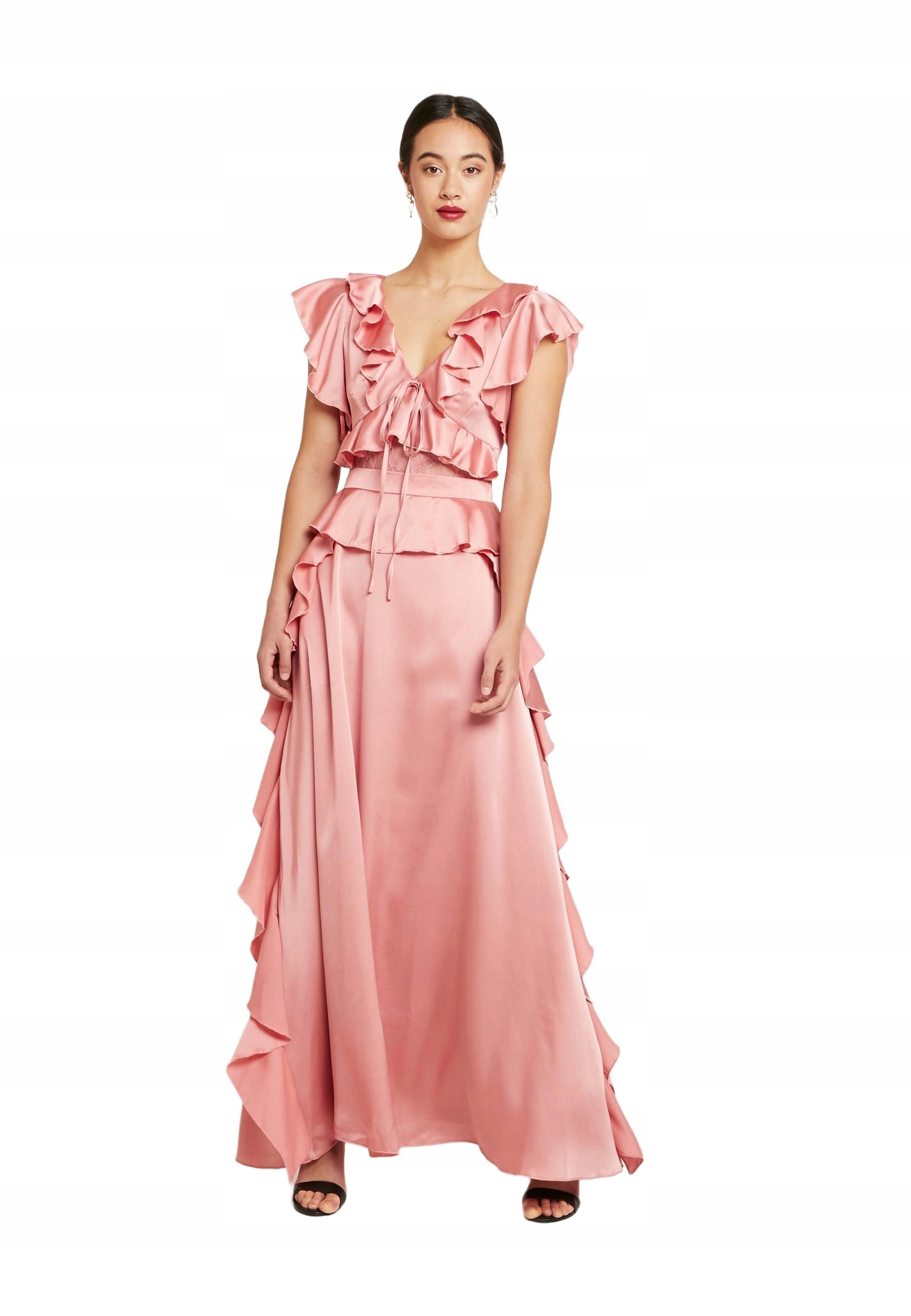 U Collection Šaty Maxi Růžová Saténová Volánky 40 L Rzm L