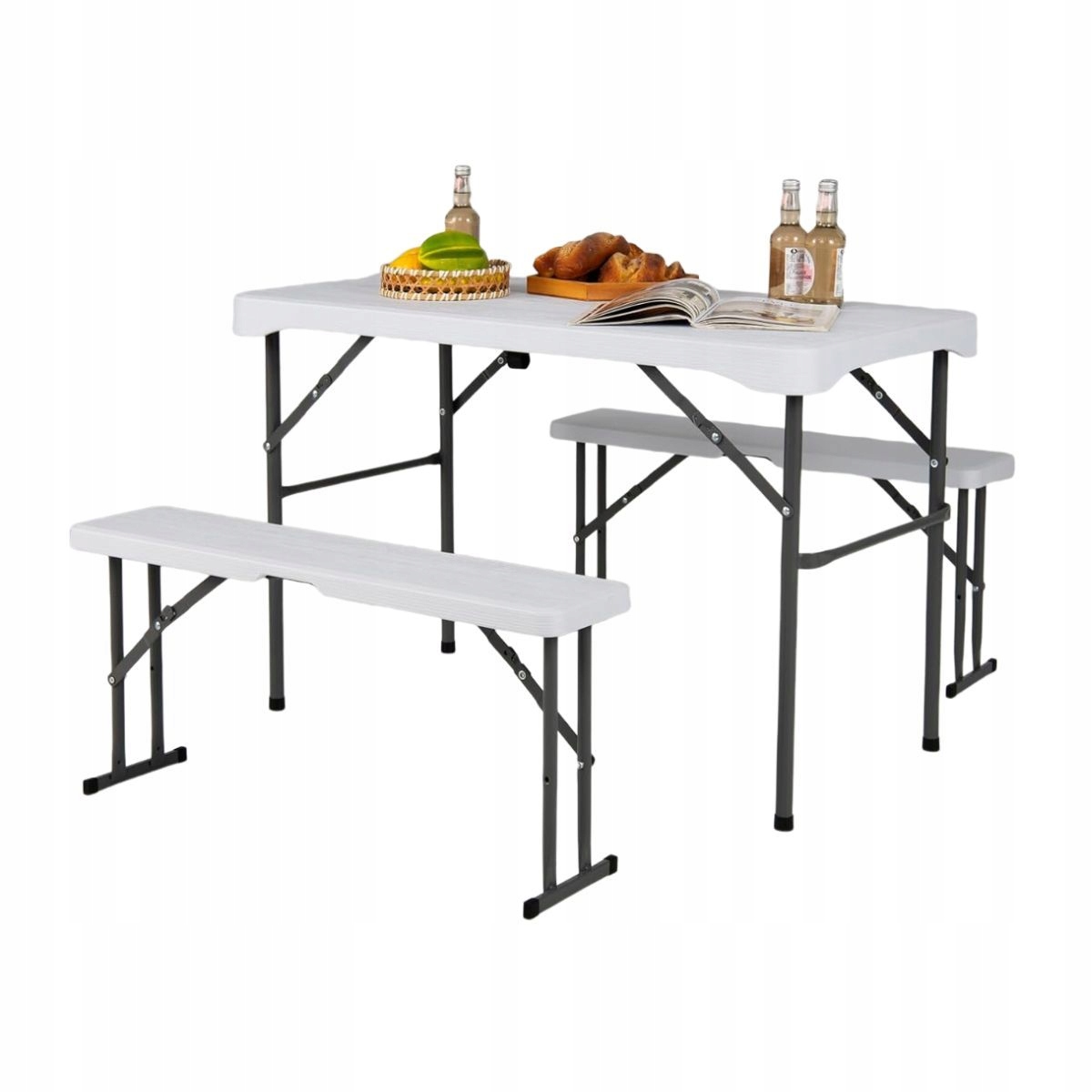 Turistický stůl se 2 skládacími lavicemi Costway 60 x 108 x 70 cm, bílý