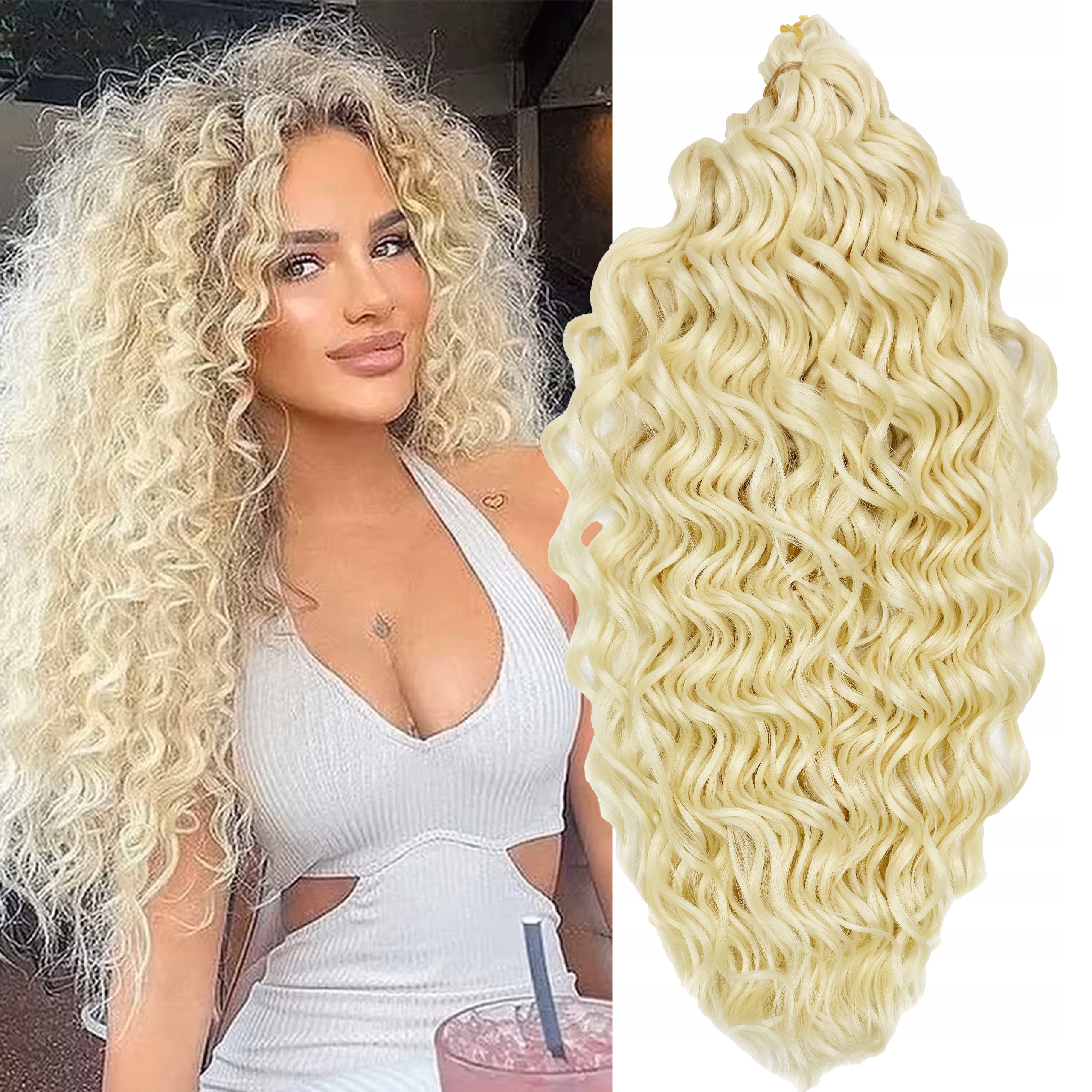 Syntetické vlasy Afroloki Crochet 46 cm světle blond kudrnaté vlasy Pružné