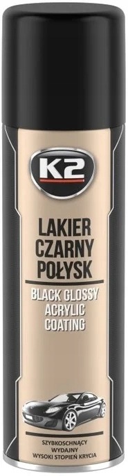 K2 lakier akrylowy czarny połysk w sprayu do metalu 500 ml