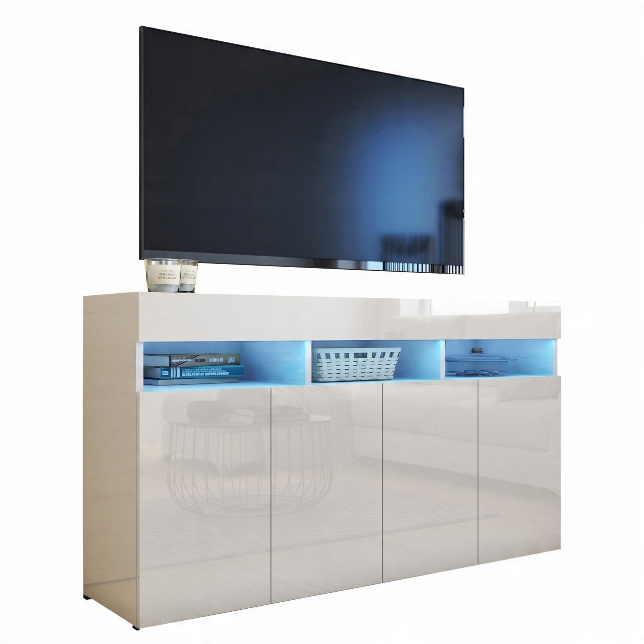 

Komoda Szafka Rtv biała połysk 140 cm Premium