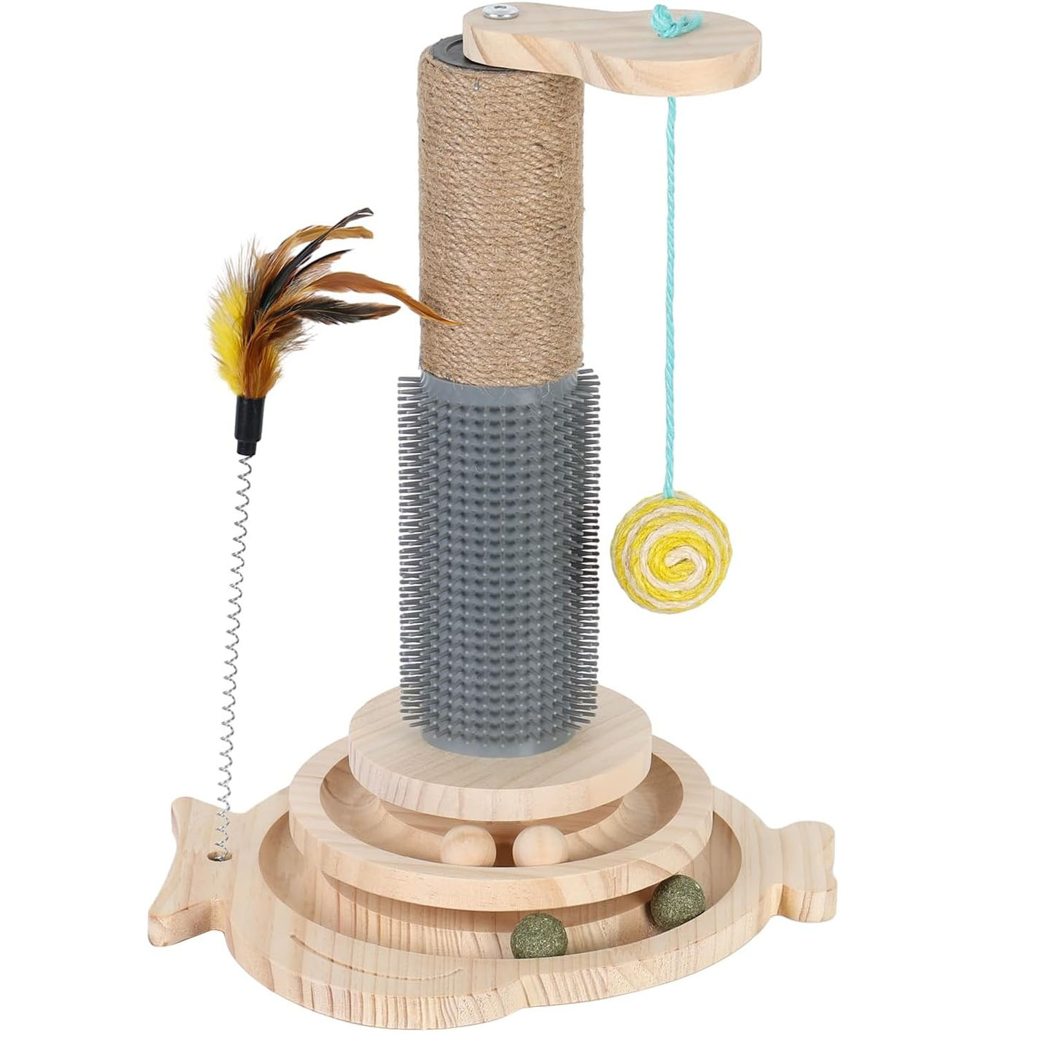 Levně Stojící Škrabadlo Pro Kočky Hračka Na Škrábání S Kuličkami A Pírkem Je Odolné