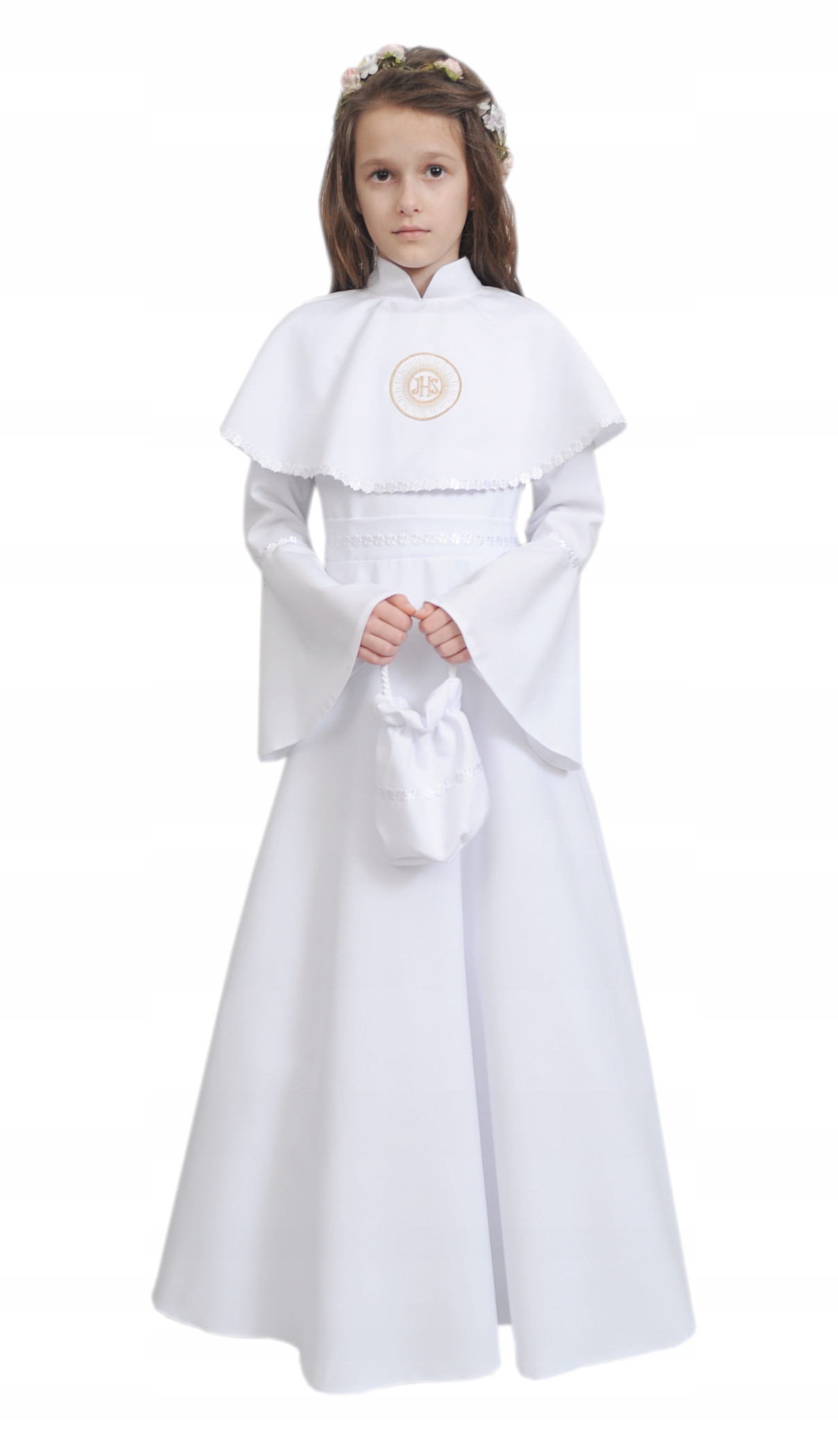 Sukienka komunijna dla dziewczynki szyta na miarę z halką i torebką