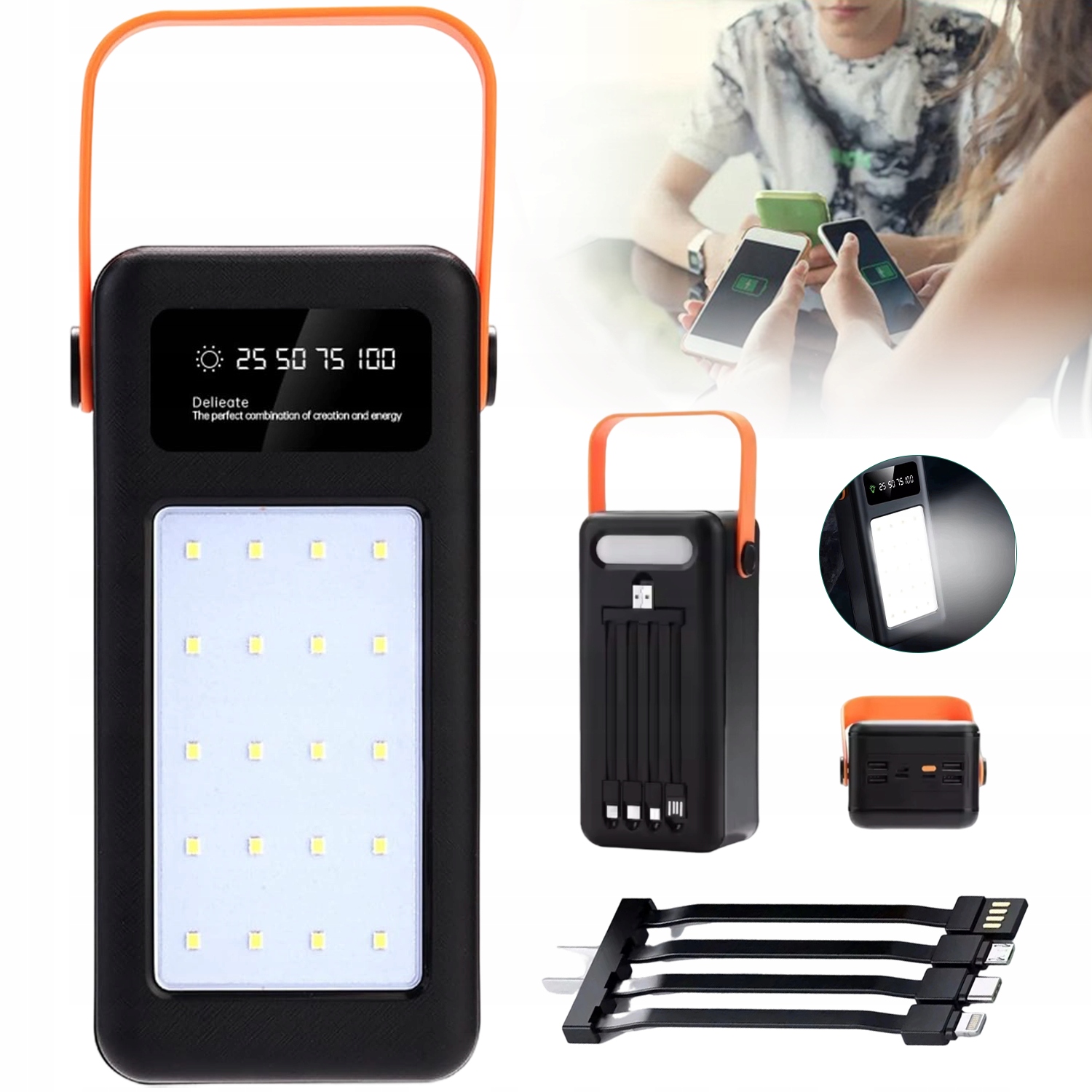 Powerbanka s kapacitou 50000 mAh a rychlým nabíjením Pd 66 W při kempování