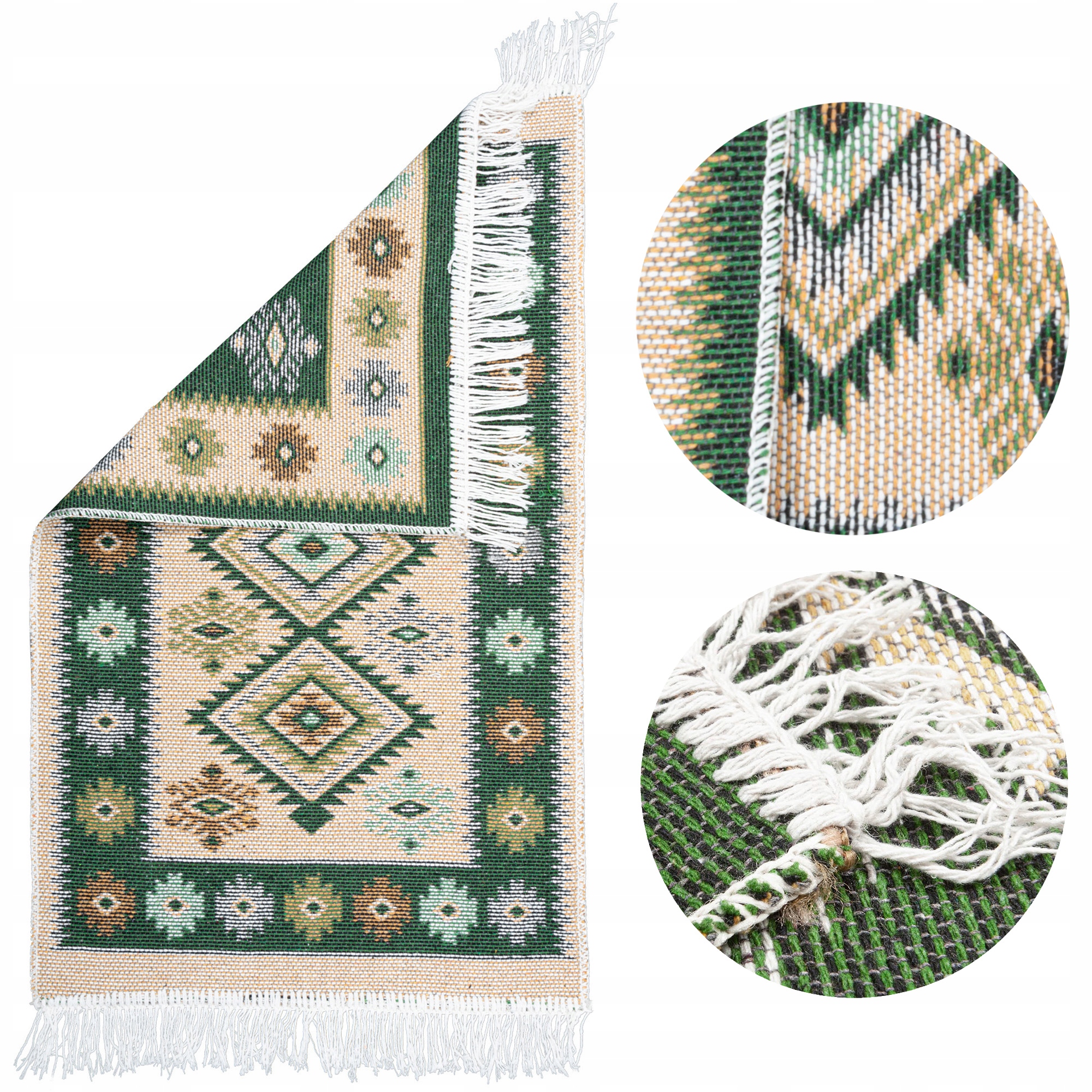 

Dywanik Kilim tkany boho frędzle 50x80cm zielony