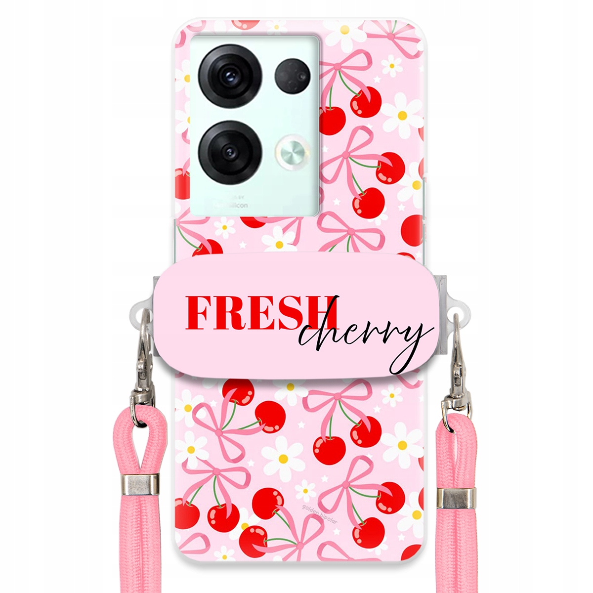 Puzdro pre Oppo Reno 8 Case Držiak šnúrok Ružový Fresh Cherry Čerešňové mašle