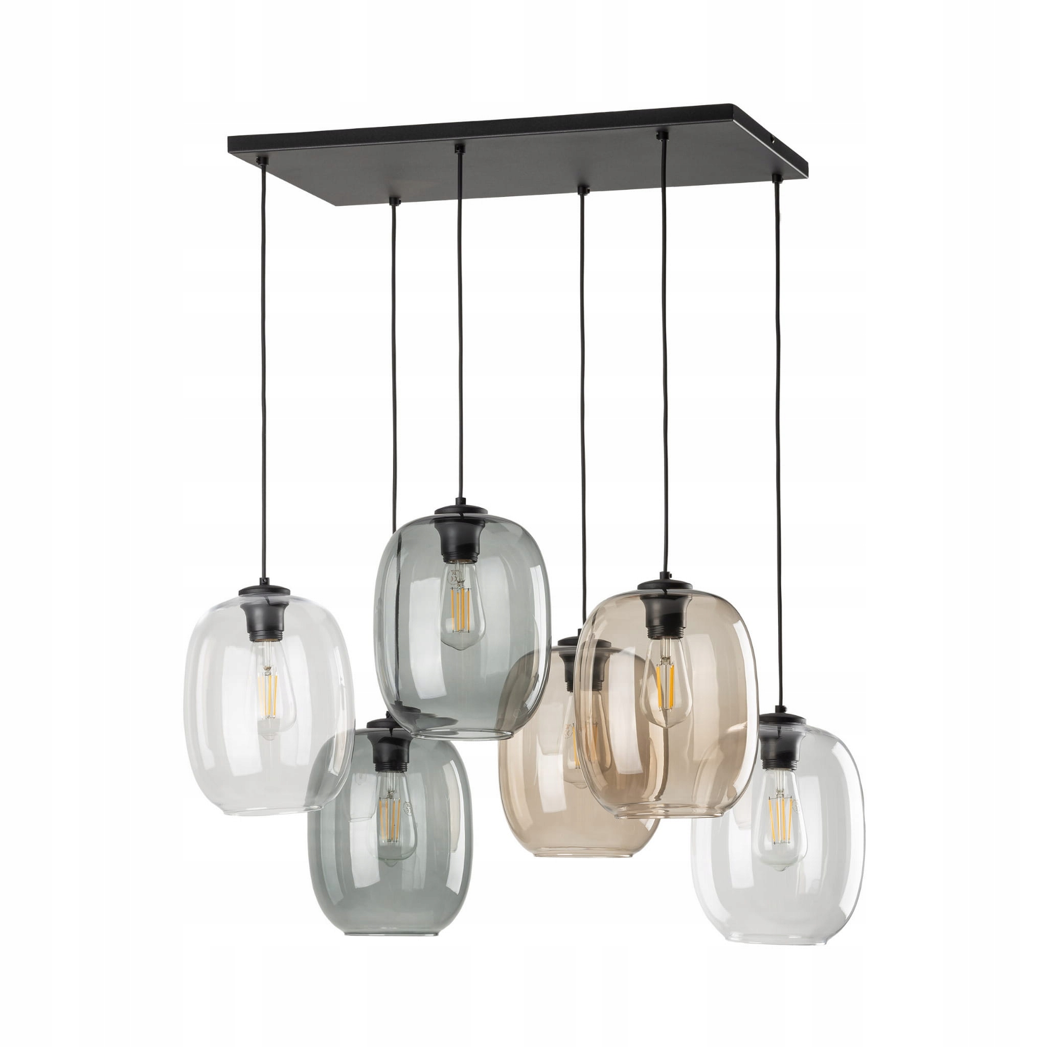 Lampa wisząca na prostokątnej rozecie szklane klosze Elio 6xE27 Tk Lighting