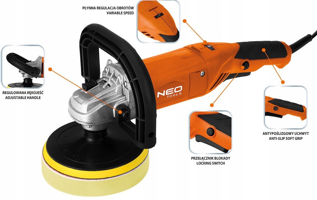 POLERKA SAMOCHODOWA 900W 150MM REGULACJA OBROTÓW Średnica tarczy (mm) 150 mm