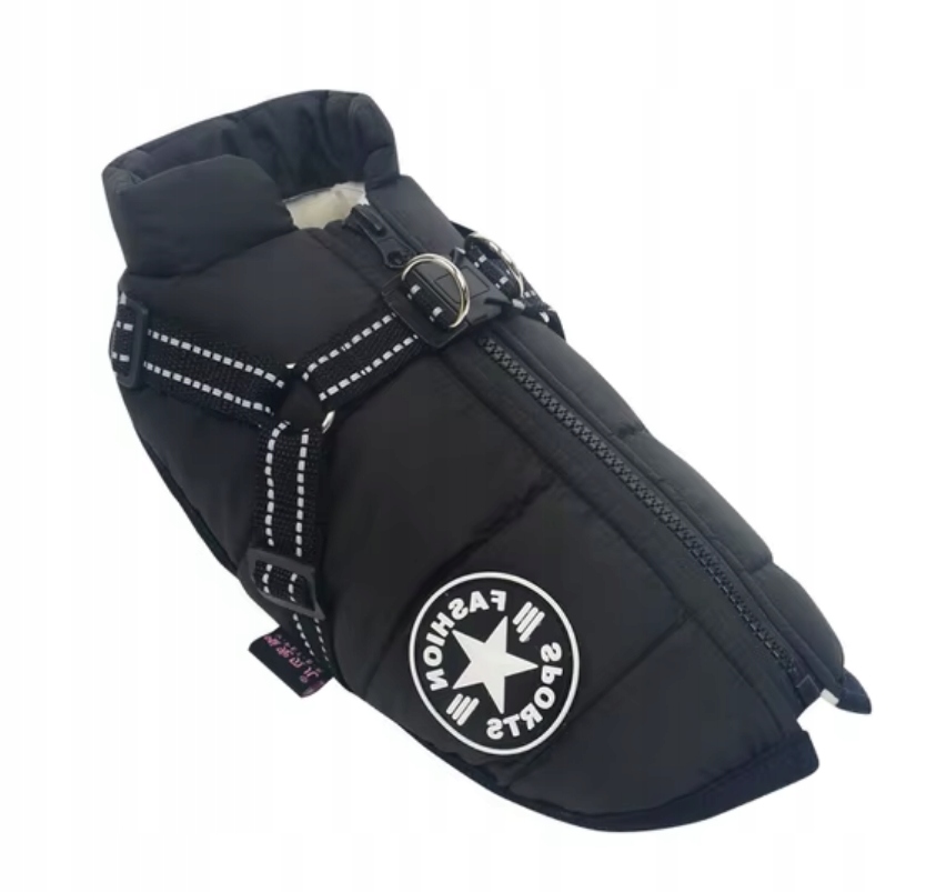 Levně Bunda Obleček Pro Psa Vesta Teplá Zimní S Postrojem Černá L