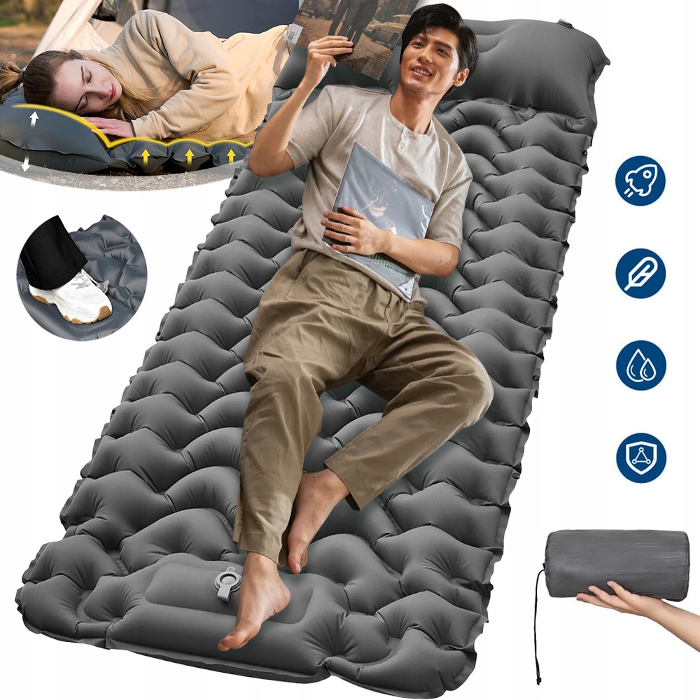 Materac Lekki Samopompujący Dmuchana Mata Turystyczna Z Pompką Poduszka