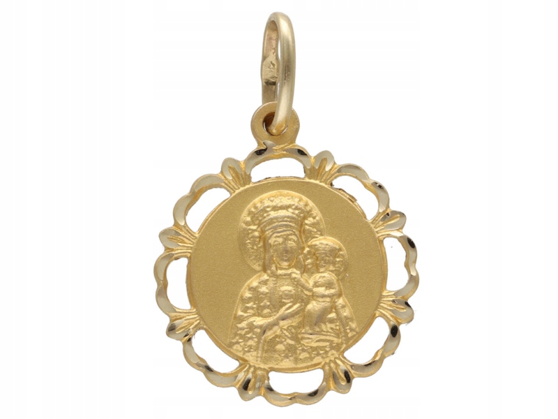 Zlatý medailonek 585 Matka Boží s dítětem Křest Svaté Přijímání suvenýr 14k