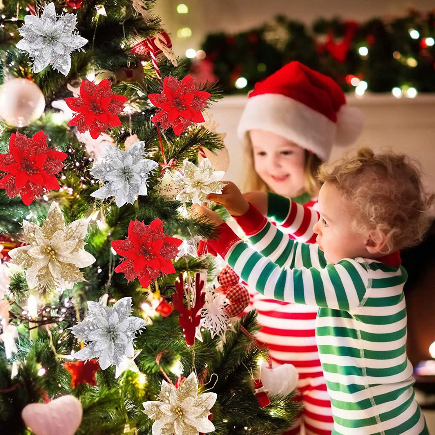 24X GWIAZDA BETLEJEMSKA KWIAT NA CHOINKĘ DEKORACJA Motyw mix wzorów