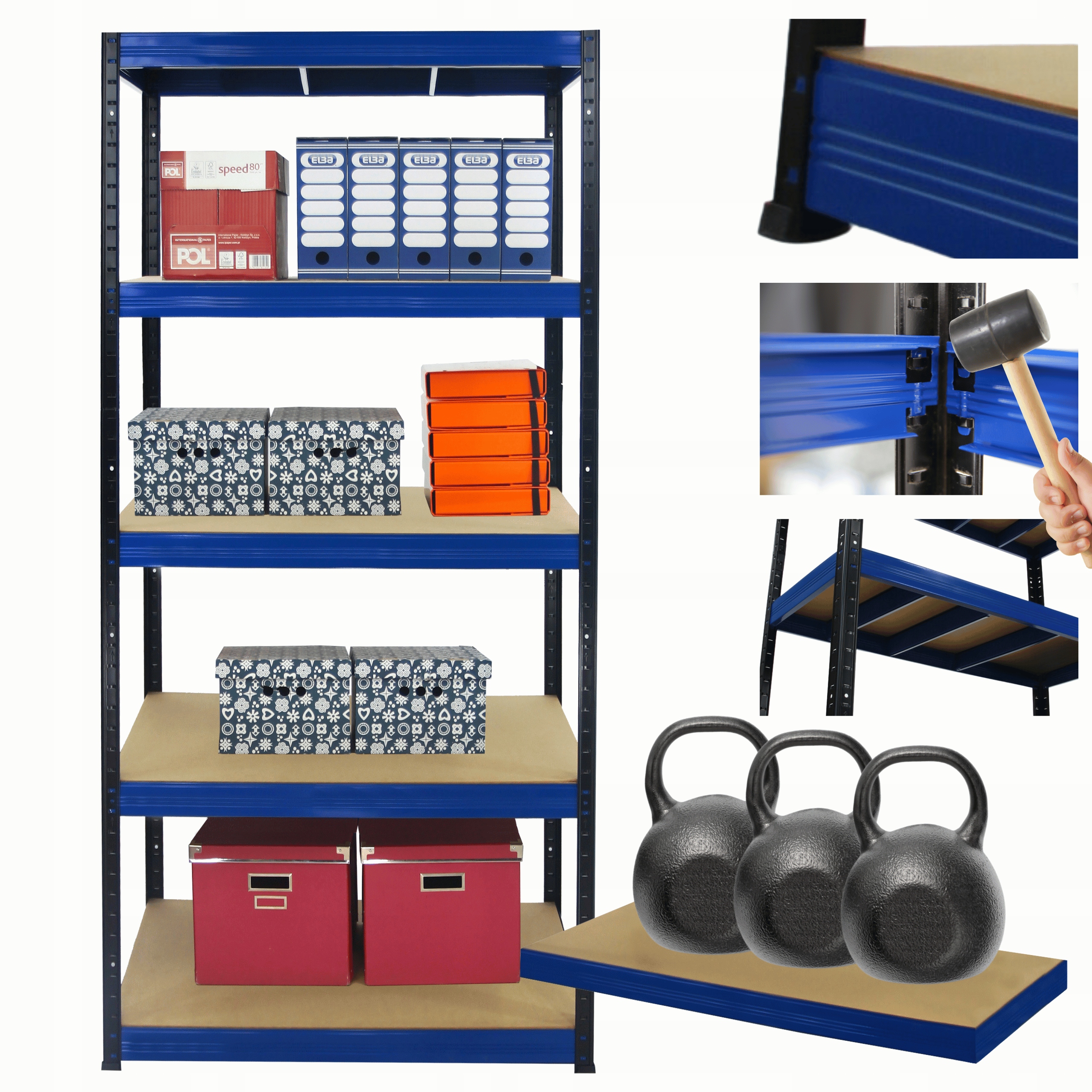 Kovový skladovací regál Helios 213x75x45 cm 5Px350 kg 300TYS Komb