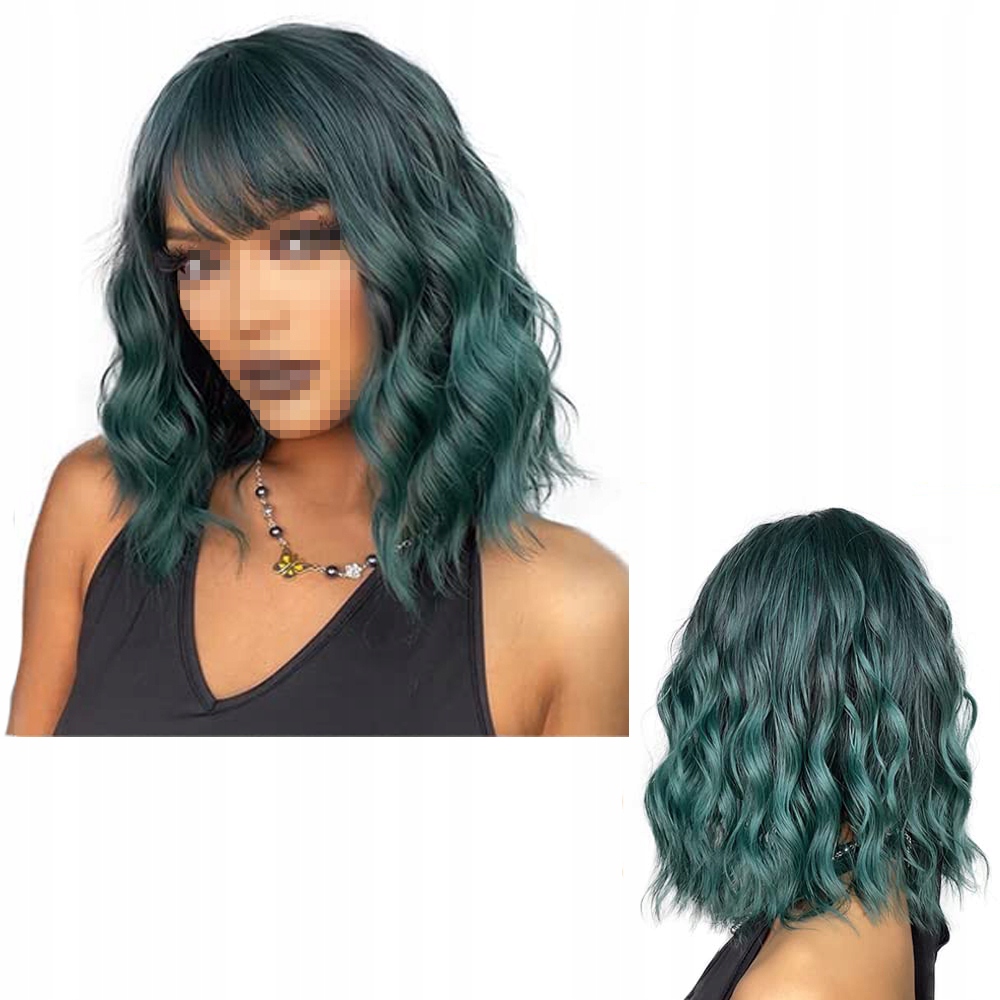 Paruka Bob Zelená Ombre vlnitá s hřívou Krátká Syntetická Vlasy Esmee