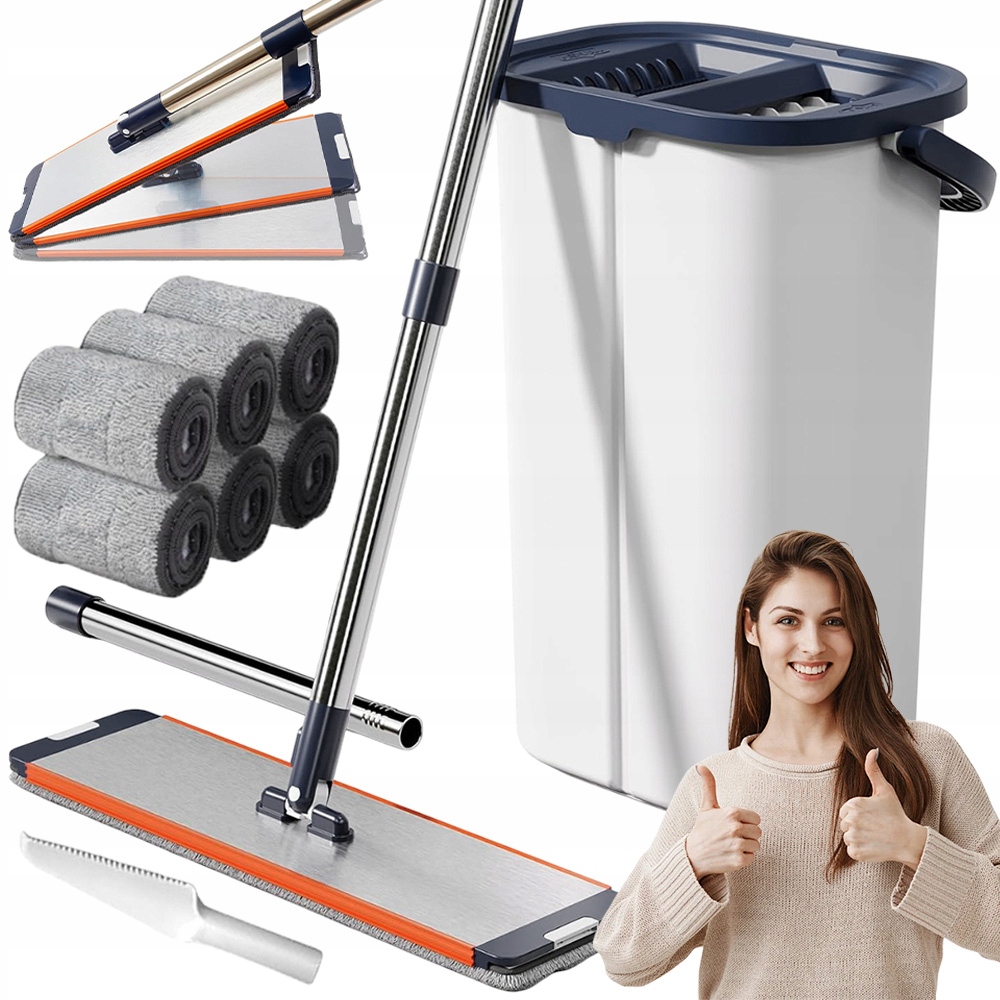 Levně Sada Plochý Dvoukomorový Mop' Kbelík S Mopem 5 Vložek Z Mikrovlákna