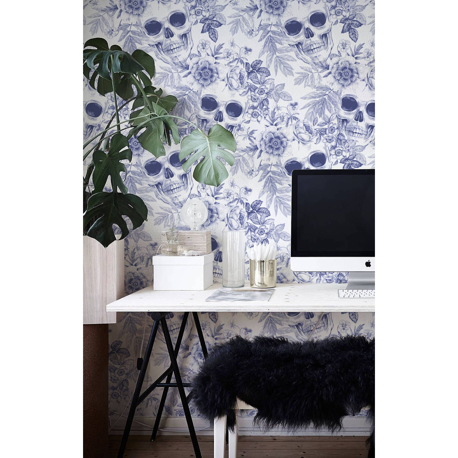 

Fototapeta Niebieskie czaszki z kwiatami 208x146cm