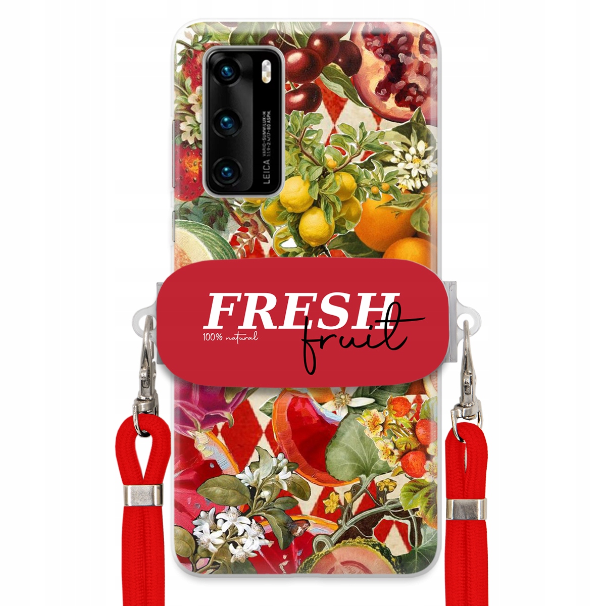 Puzdro pre Huawei Mate 40 Lite Červené Crossbody vodítko držiak Fresh Fruit