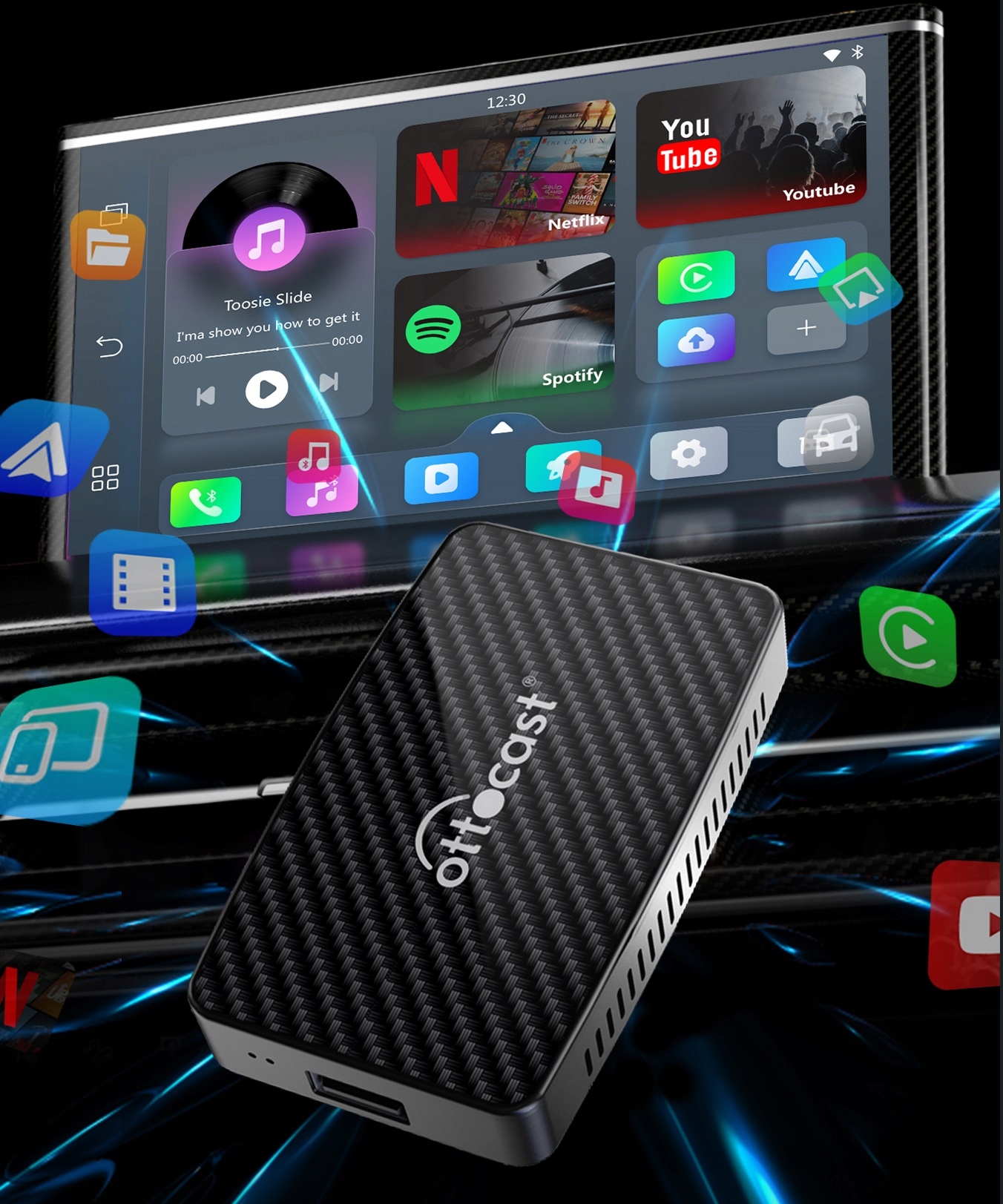 Adapter Ottocast Play2Video Pro Carplay Android Auto Netflix