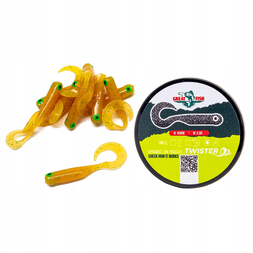 Great Fish GF1 Twister Soft Bait No Scent Curry 10szt. 49mm
