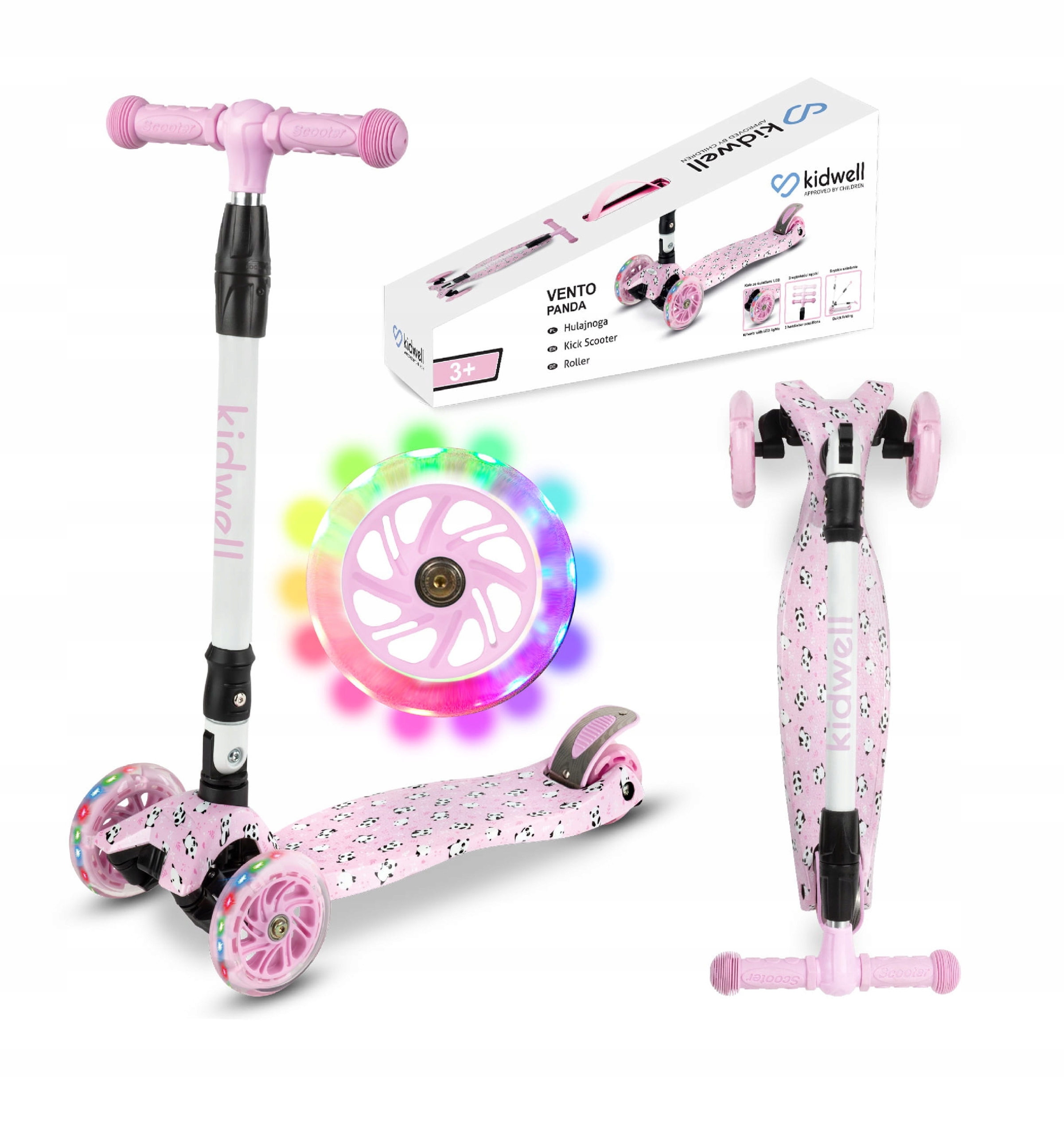 Hulajnoga balansowa trójkołowa Vento Panda różowa dla dziewczynki
