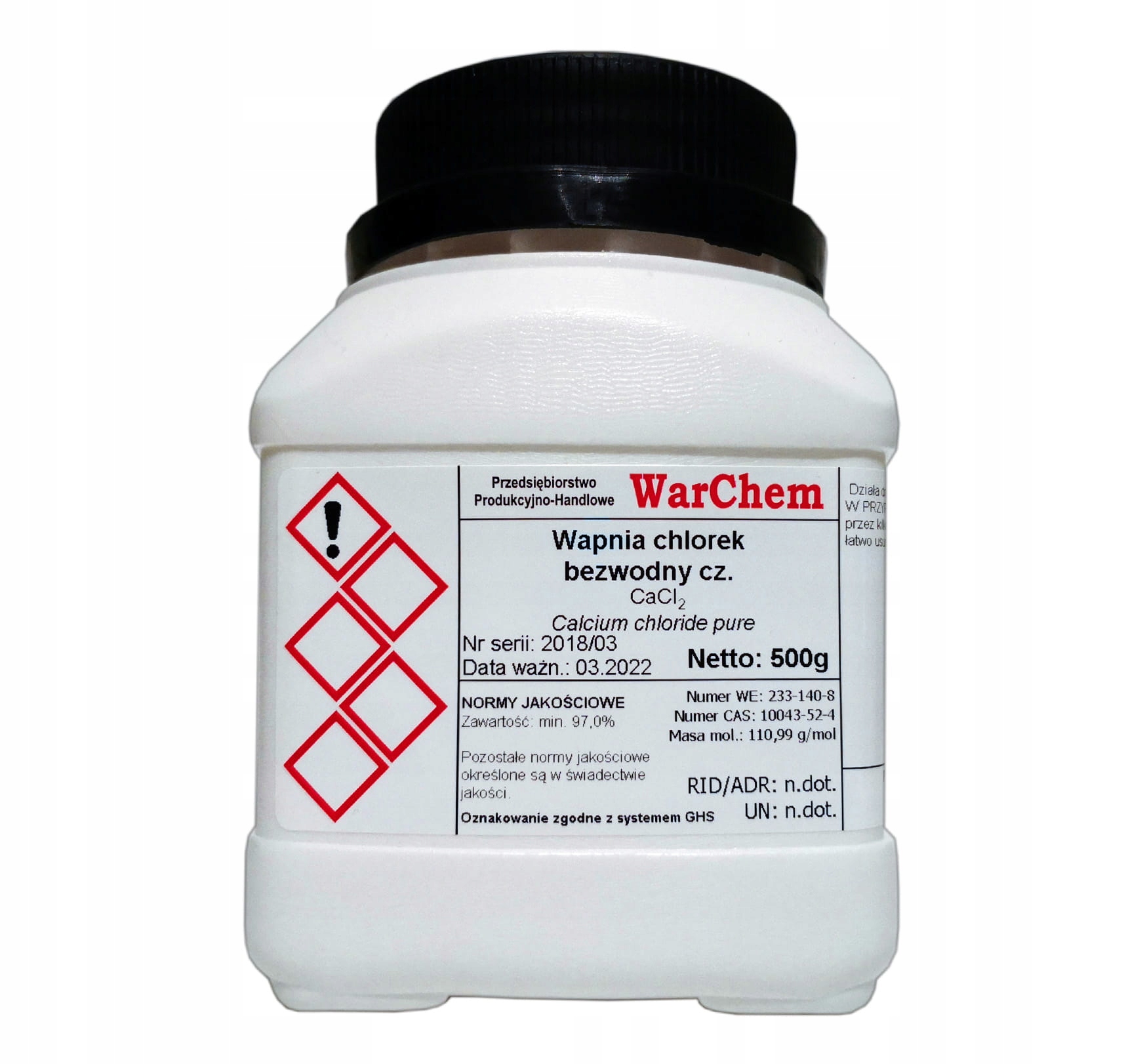 

Chlorek Wapnia bezwodny 500g Warchem [59186]