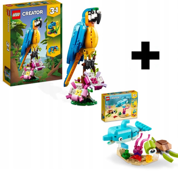 LEGO CREATOR 3W1 DŻUNGLA PAPUGA ZESTAW 31136 + LEGO 31128 ZESTAW PREZENTOWY