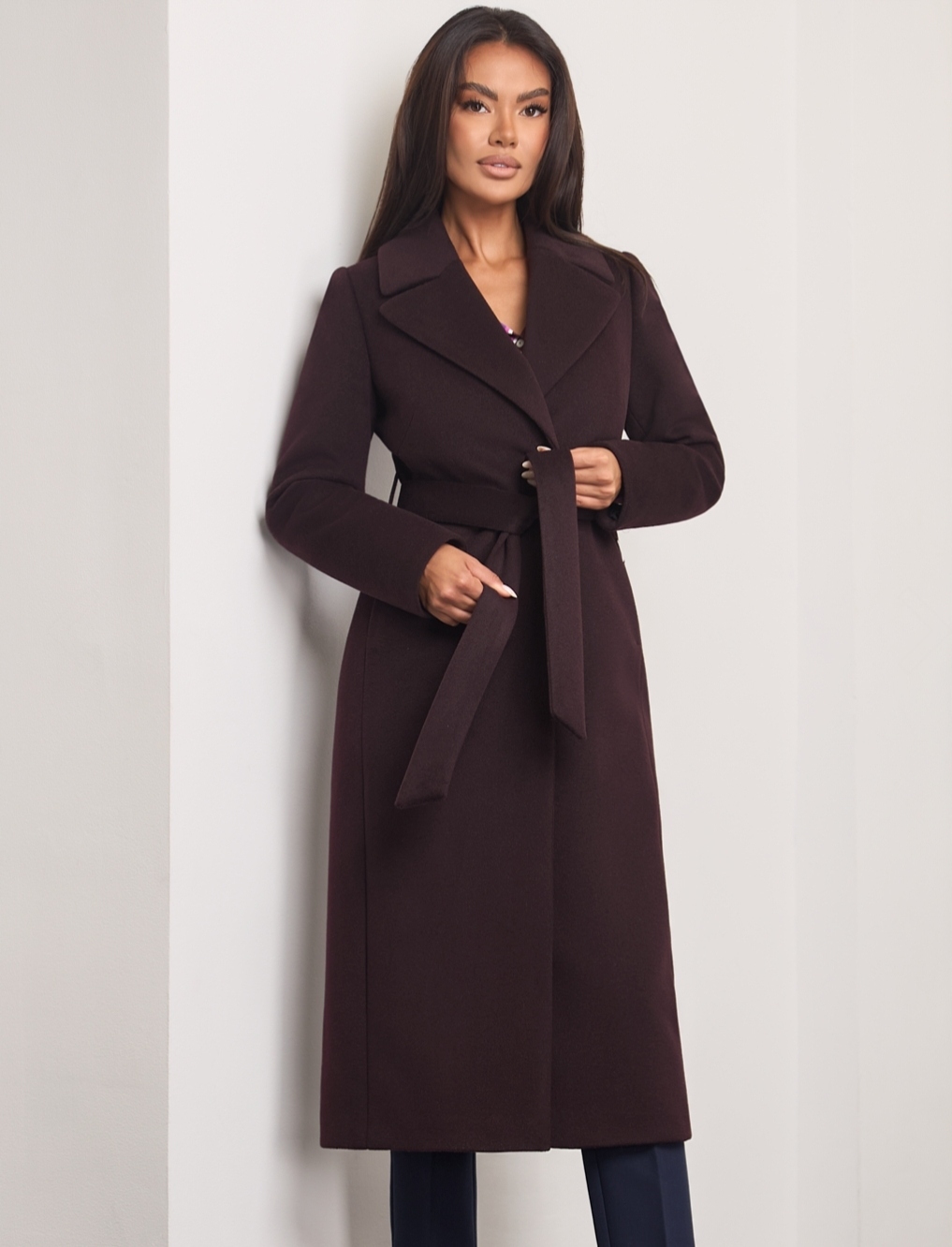 Dámský podzimní zimní kabát z alpaky Zartex, klasický, jantarově vínový, AW25 vel. 42