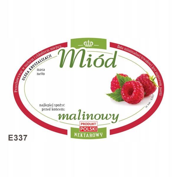 

Etykieta na miód Malinowy 100 szt owalna E337