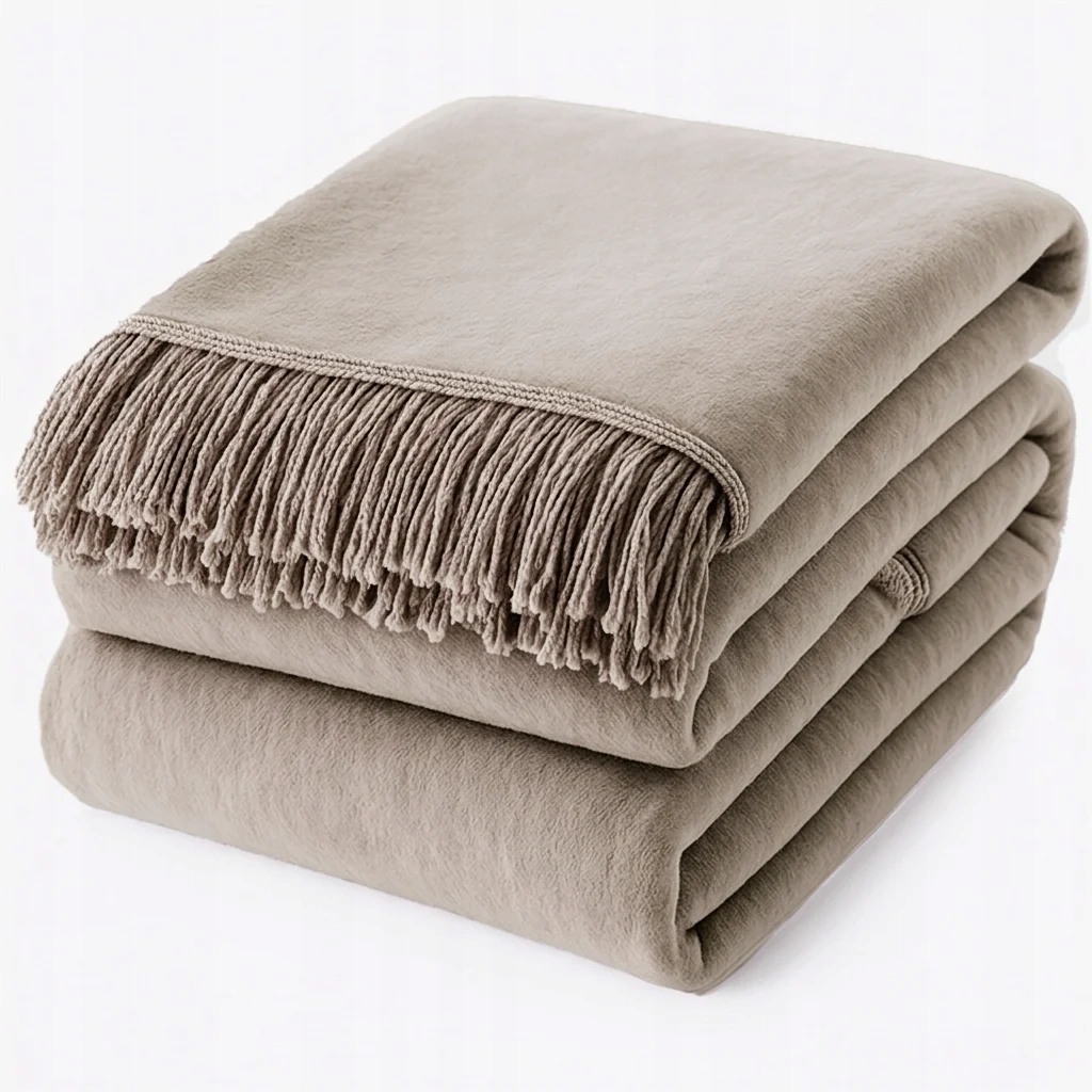 Koc Narzuta Moca Design 150x200 Bawełna Akryl Frędzle Pled Taupe