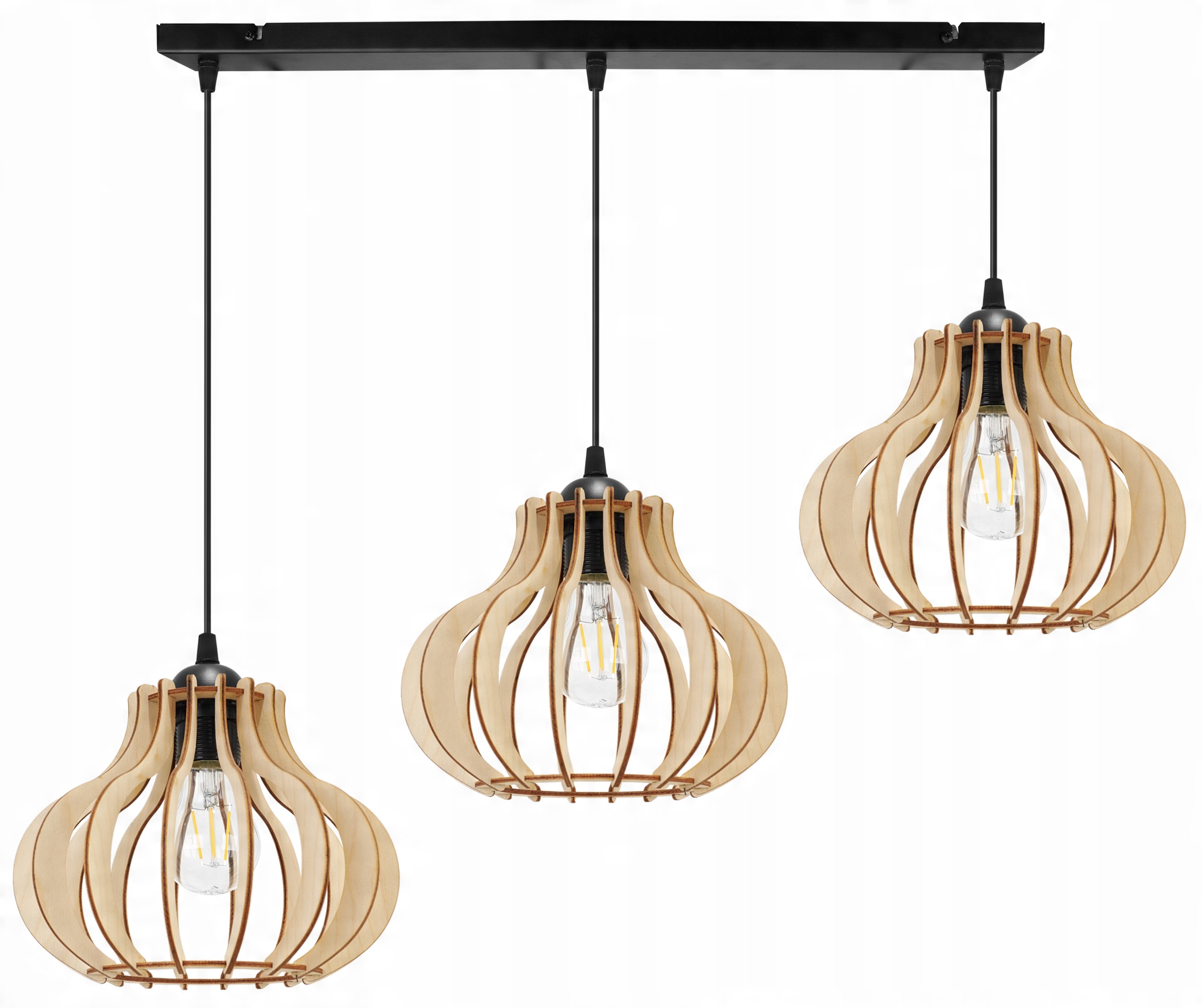 

Lampa Wisząca Żyrandol Sufitowa Drewno Klosz Led
