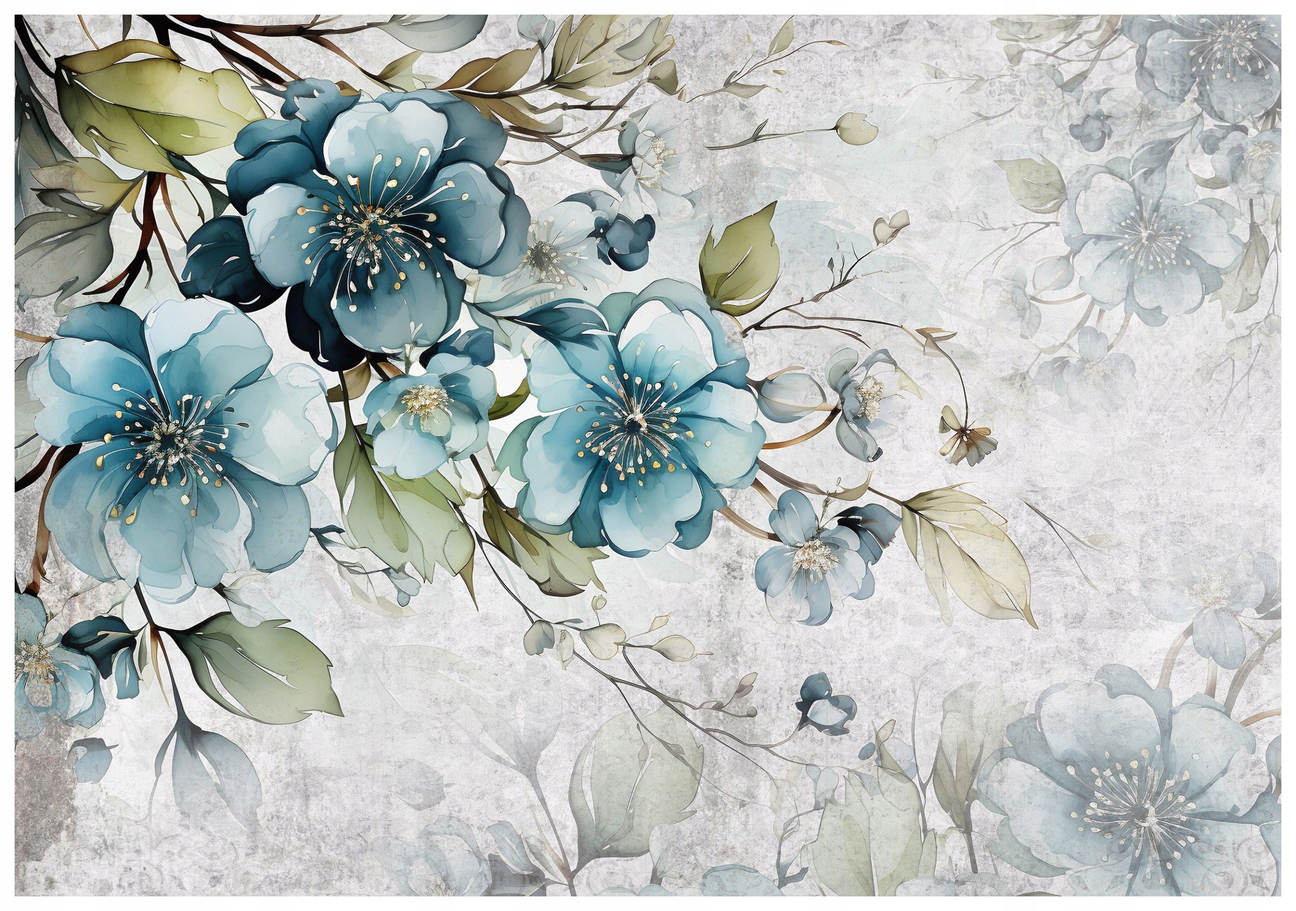 Fototapeta Akvarijní vintage květiny v odstínech modré 200x140 lepidlo