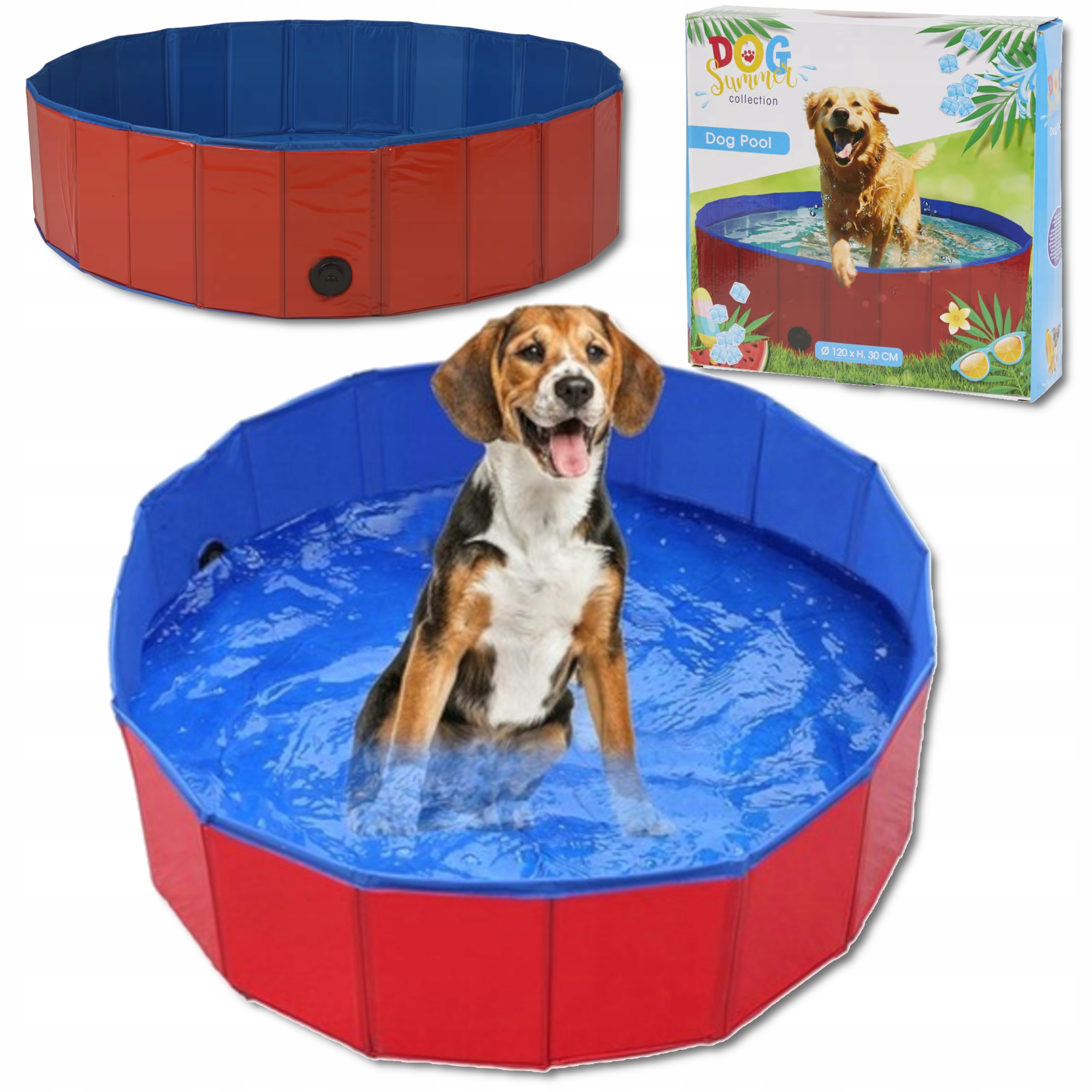 Basen Dla Psa Kota Zwierząt Składany Na Lato 120x30 cm Rozporowy Ogrodowy